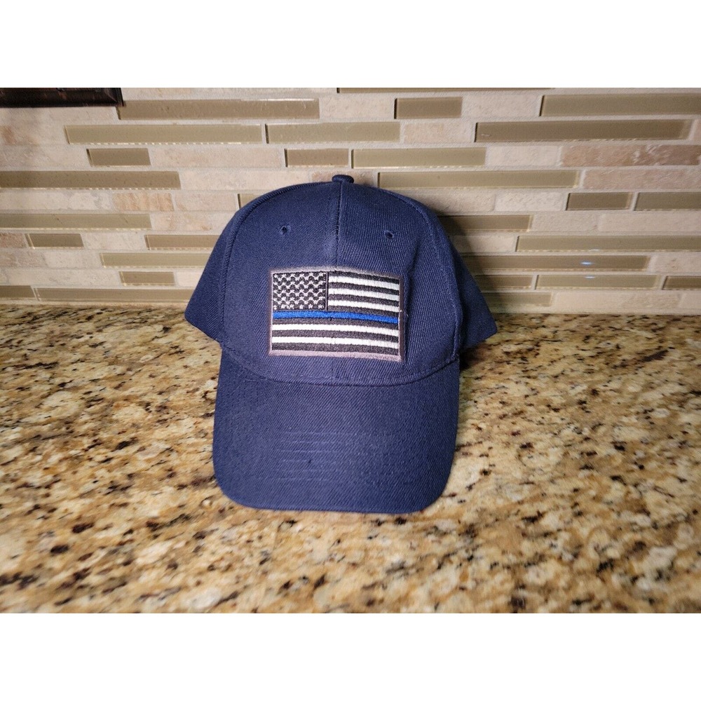 Mens Baseball Hat Thin Blue Line Police Cap Outer Banks NC Adjustable Fit Blue